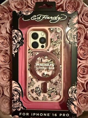 Ed Hardy Pink Tattoo-Print MagSafe-Compatible iPhone Case